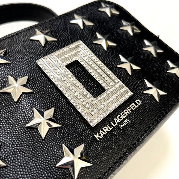 KARL LAGERFELD Paris Simone Star Studded Crossbody Top Handle Black Rhinestone - Picture 4 of 10